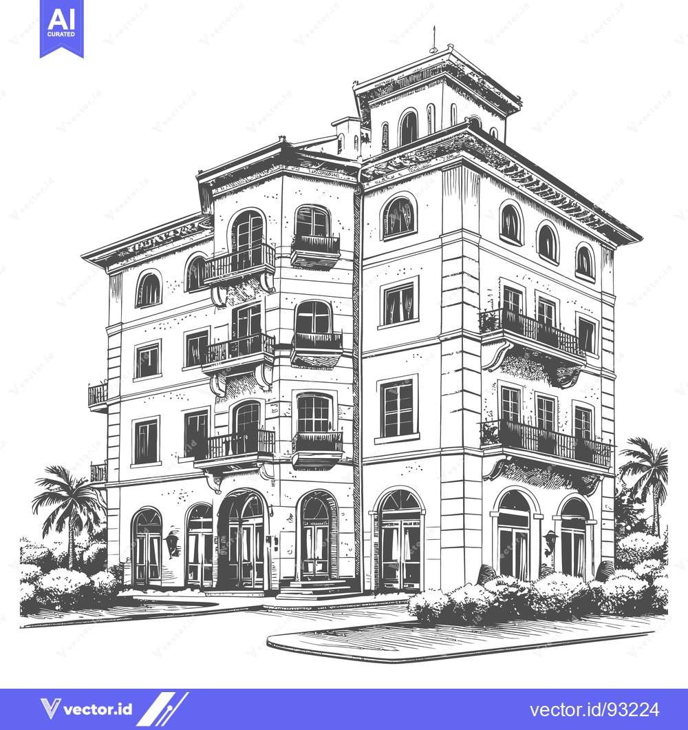 Premium Vector dari A detailed sketch of a multi story building with balconies