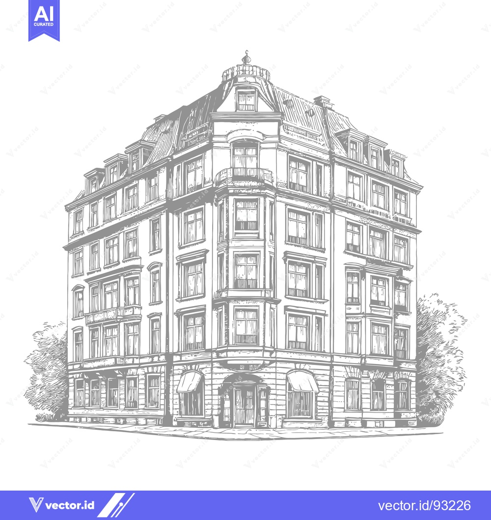 Premium Vector dari A Detailed Architectural Illustration of a Classic European Building