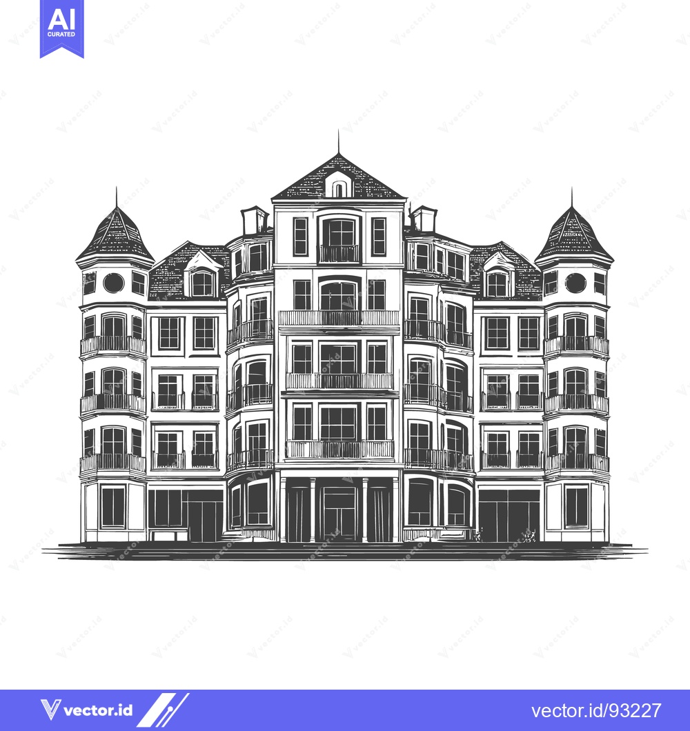 Premium Vector of Architectural illustration depicting an elaborate building with balcon