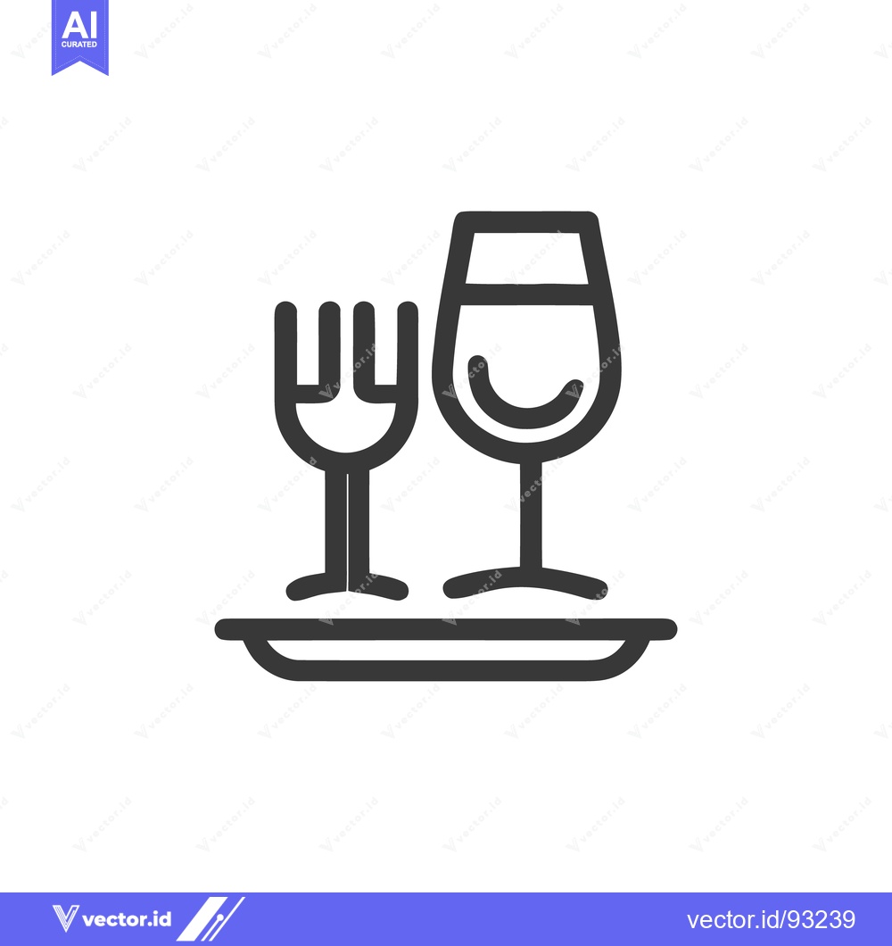 Premium Vector dari Elegant Line Art: Wine Glass and Fork on Plate Icon
