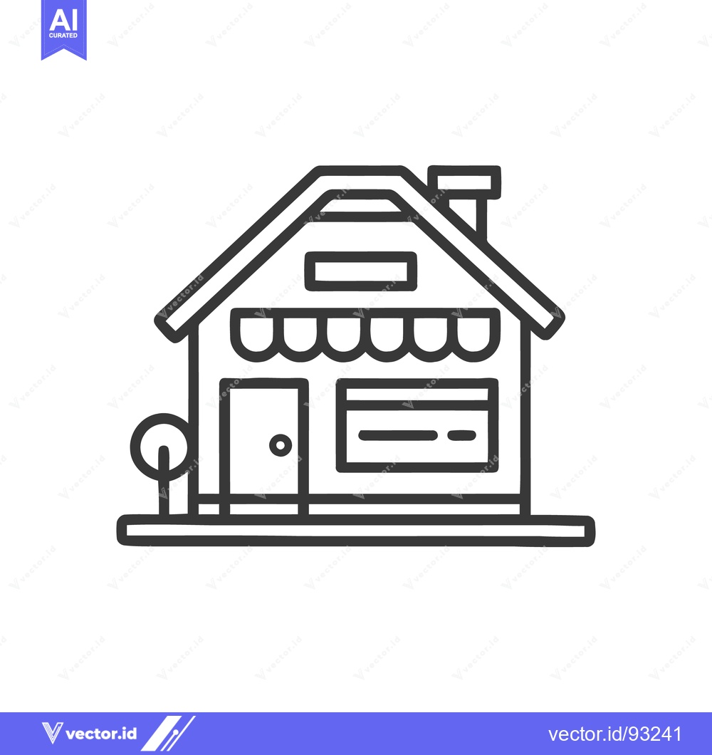 Premium Vector of Minimalist Storefront Icon with Awning and Chimney in Black Outline