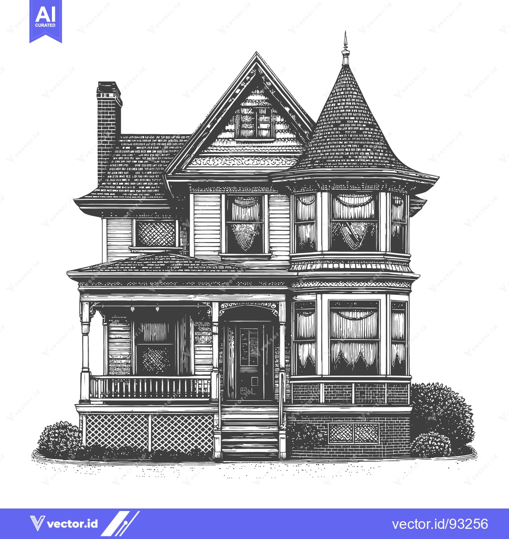 Premium Vector of Detailed illustration of a beautiful Victorian house with many feature