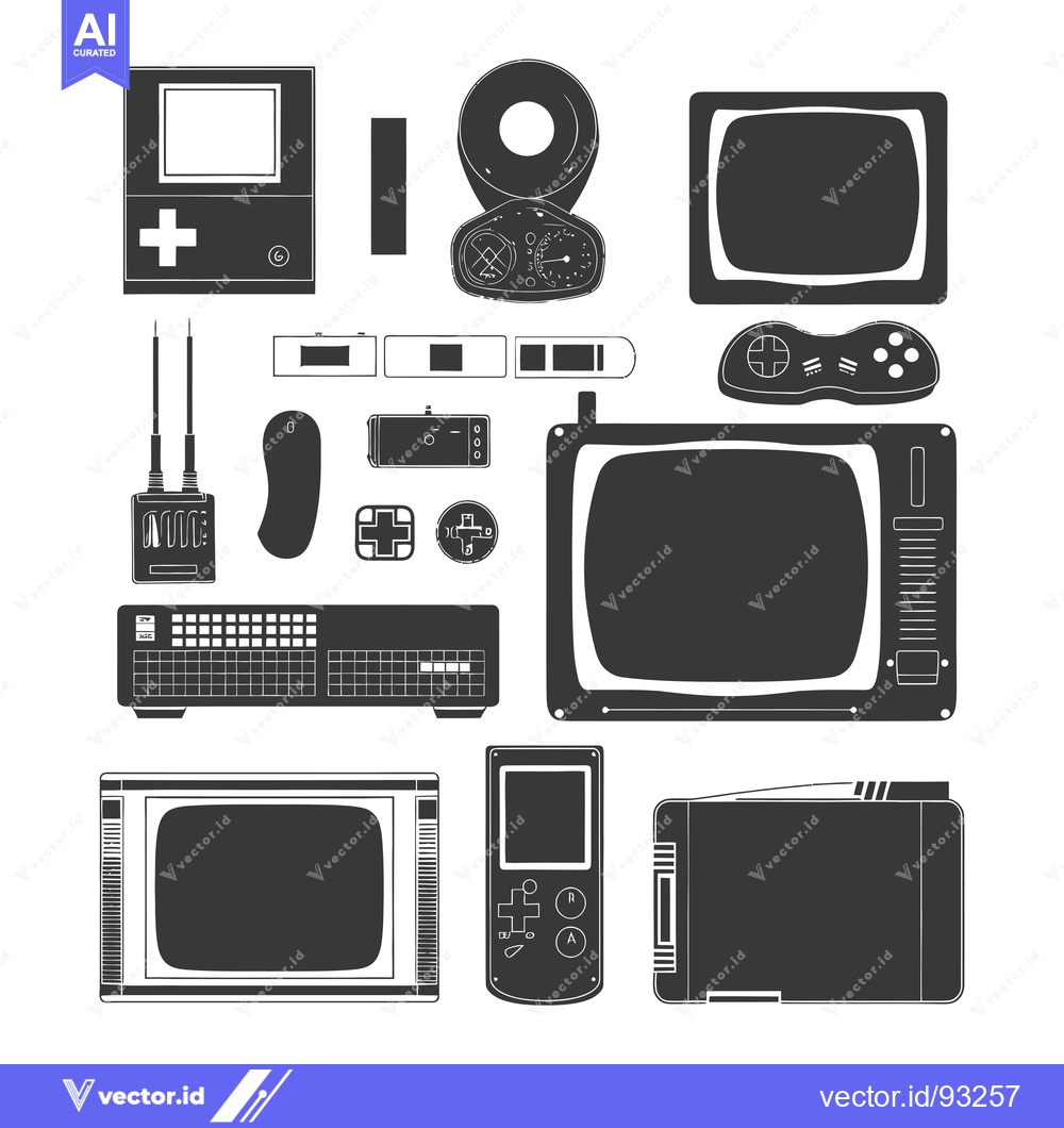 Premium Vector of Retro Gaming Console and Television Set Silhouettes