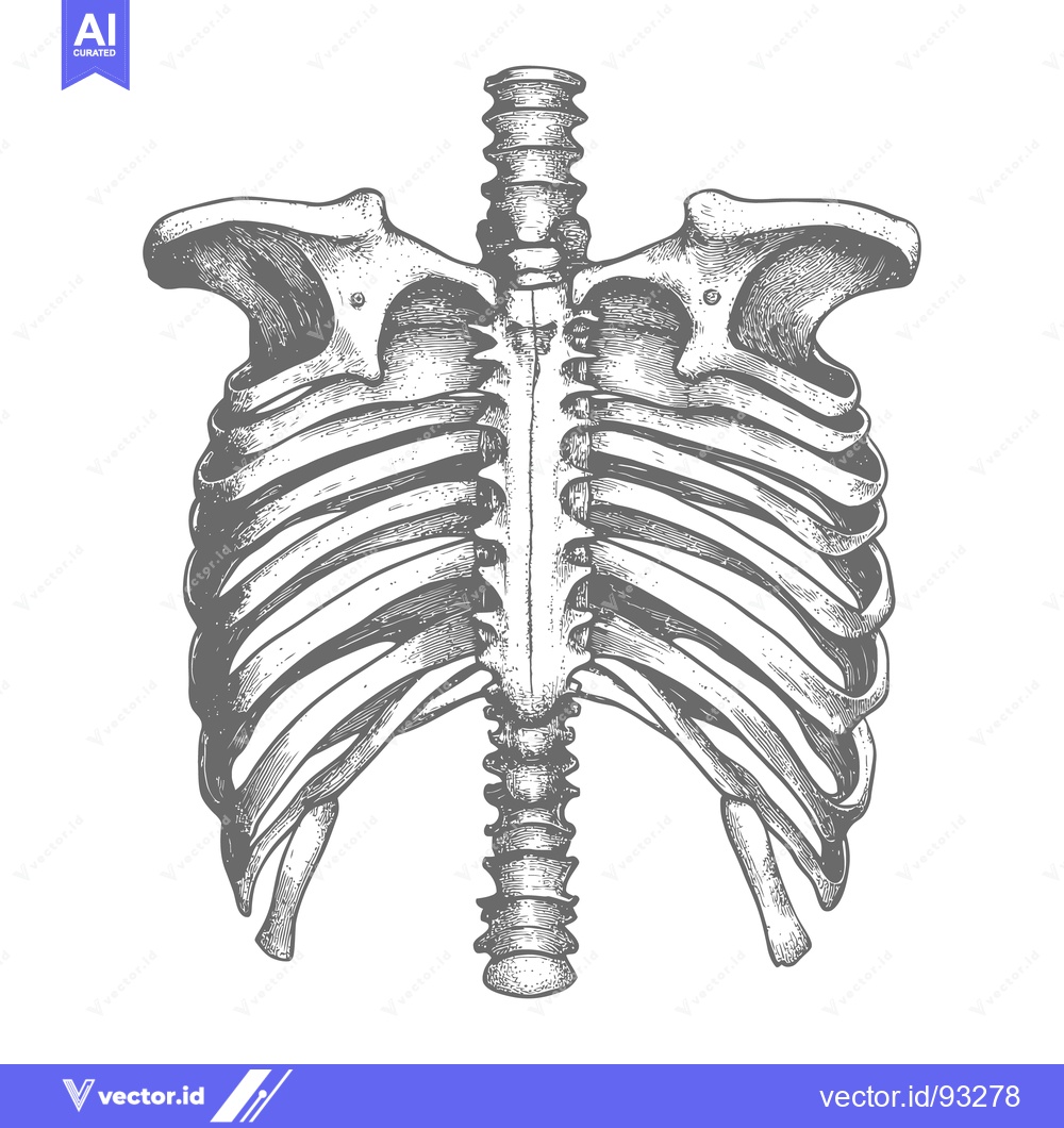 Premium Vector dari A detailed grey illustration of the human skeletal ribcage