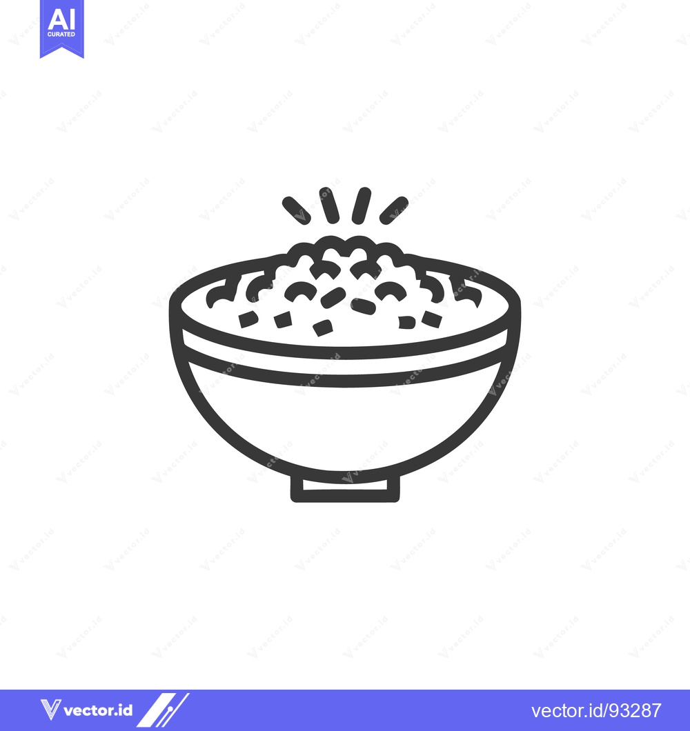 Premium Vector dari Minimalist Bowl of Rice Icon with Radiating Lines on White Background