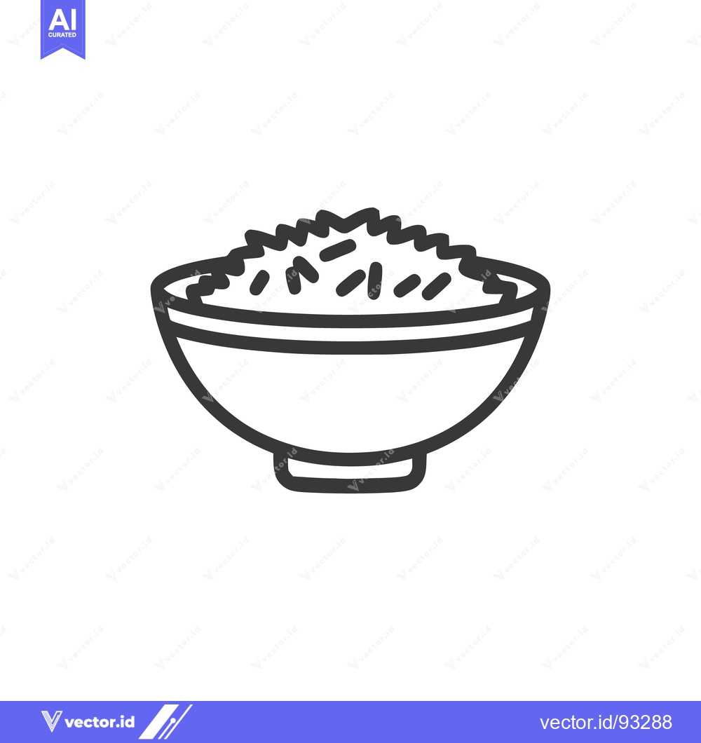 Premium Vector of Minimalist Rice Bowl Icon: Simple, Clean Line Art Illustration on Whit