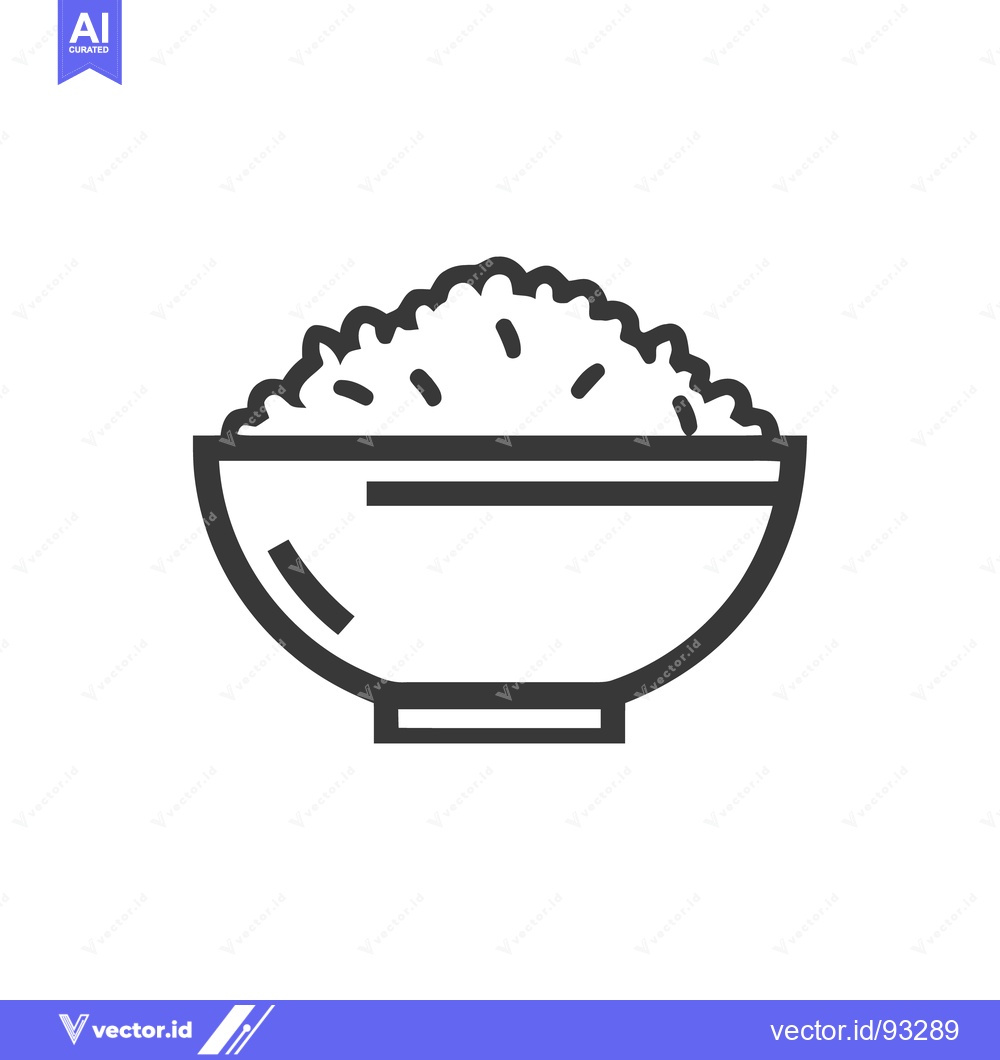 Premium Vector of Minimalist Rice Bowl Icon: Simple, Clean Line Art on White Background