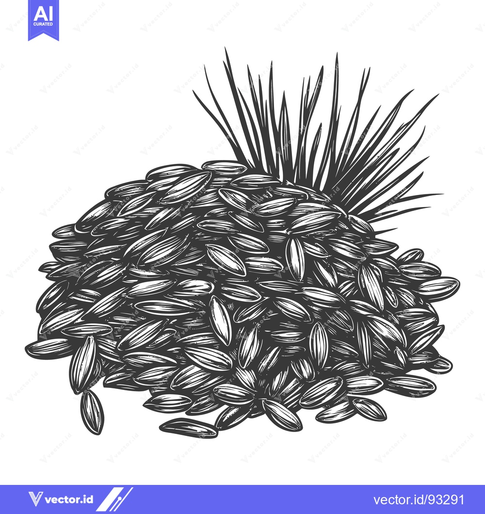 Premium Vector dari A Detailed Monochrome Illustration Depicting Grain Seeds and Grass