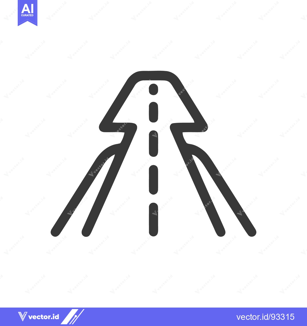 Premium Vector of Minimalist Road Icon: Converging Paths with Dashed Centerline on White