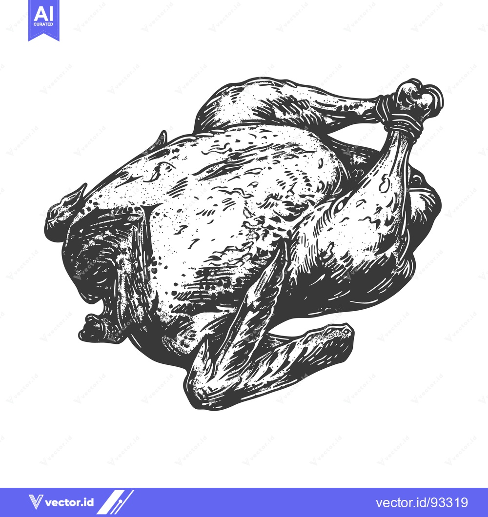 Premium Vector dari Roasted poultry presented in a classic black and white illustration
