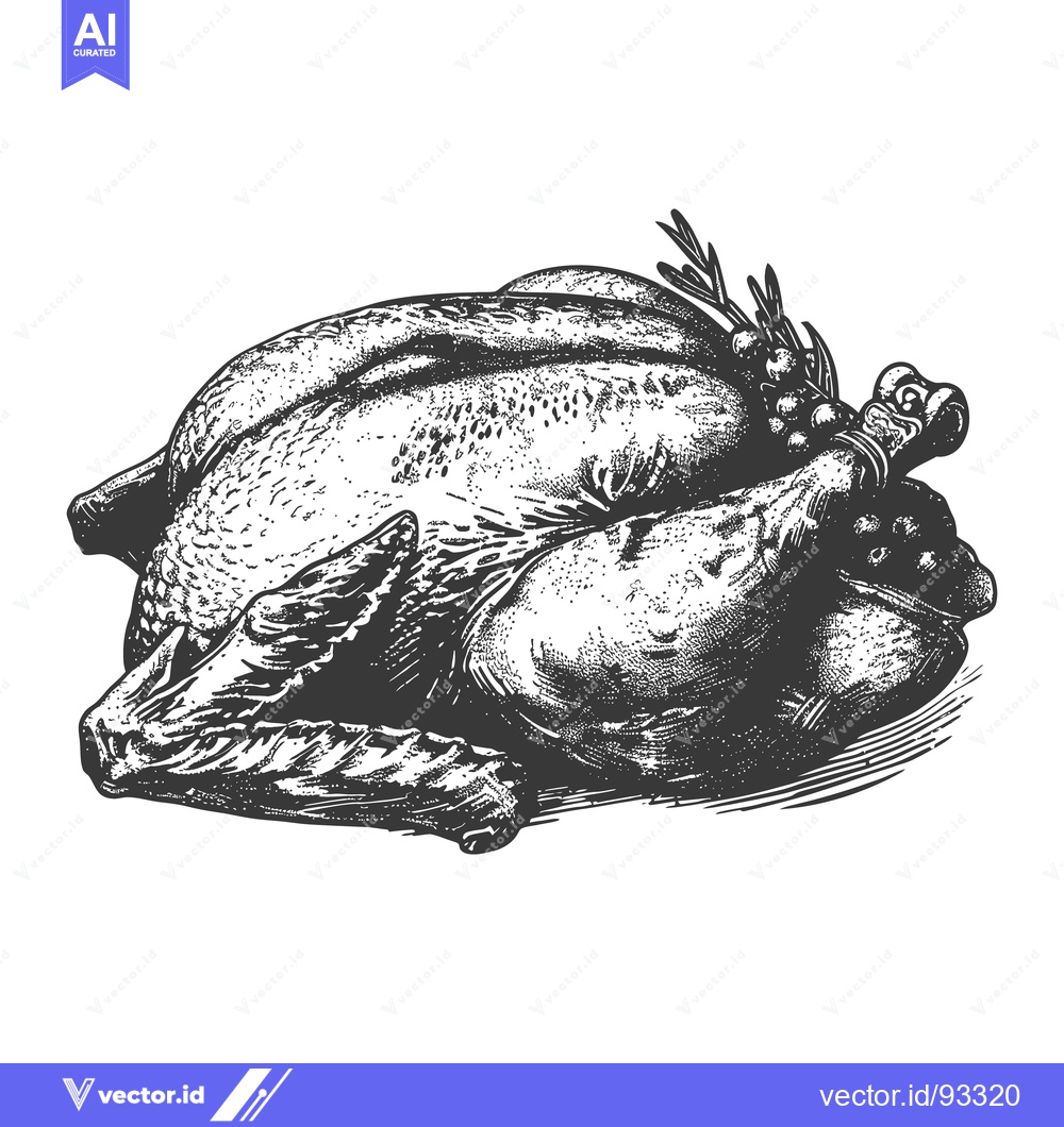 Premium Vector dari A fully roasted chicken garnished with sprigs and berries