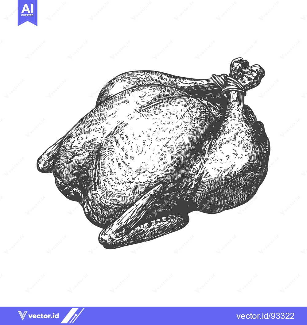 Premium Vector of A detailed black and white illustration of a whole roasted chicken