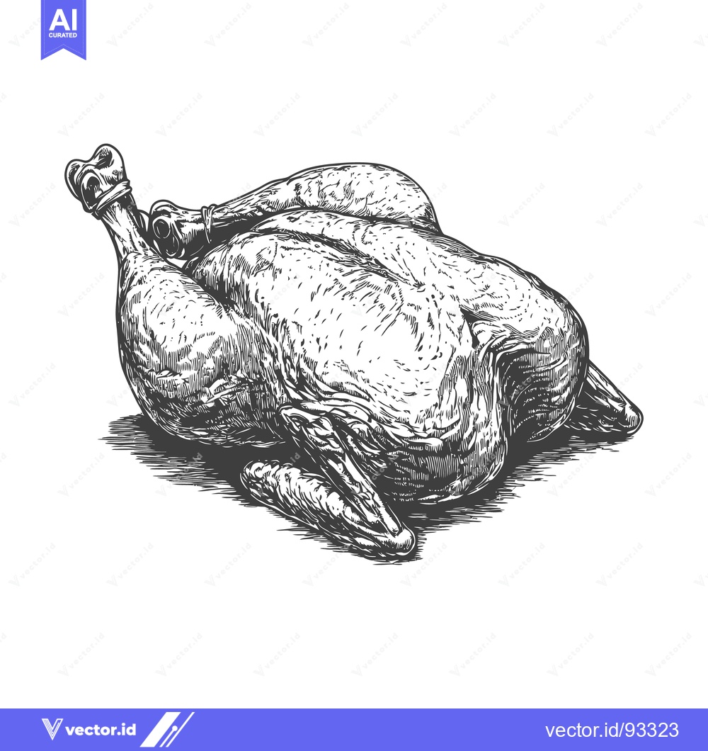 Premium Vector dari A whole roasted chicken shown in a detailed monochrome illustration