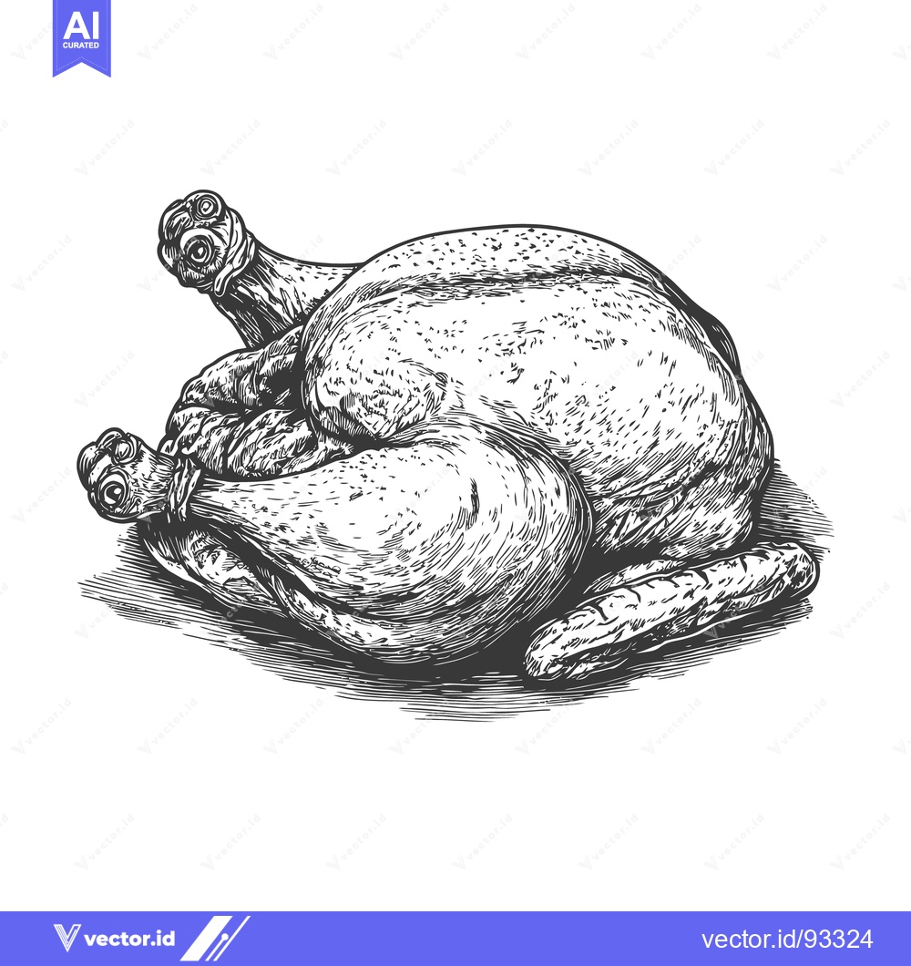 Premium Vector dari A detailed black and white illustration of a roasted chicken