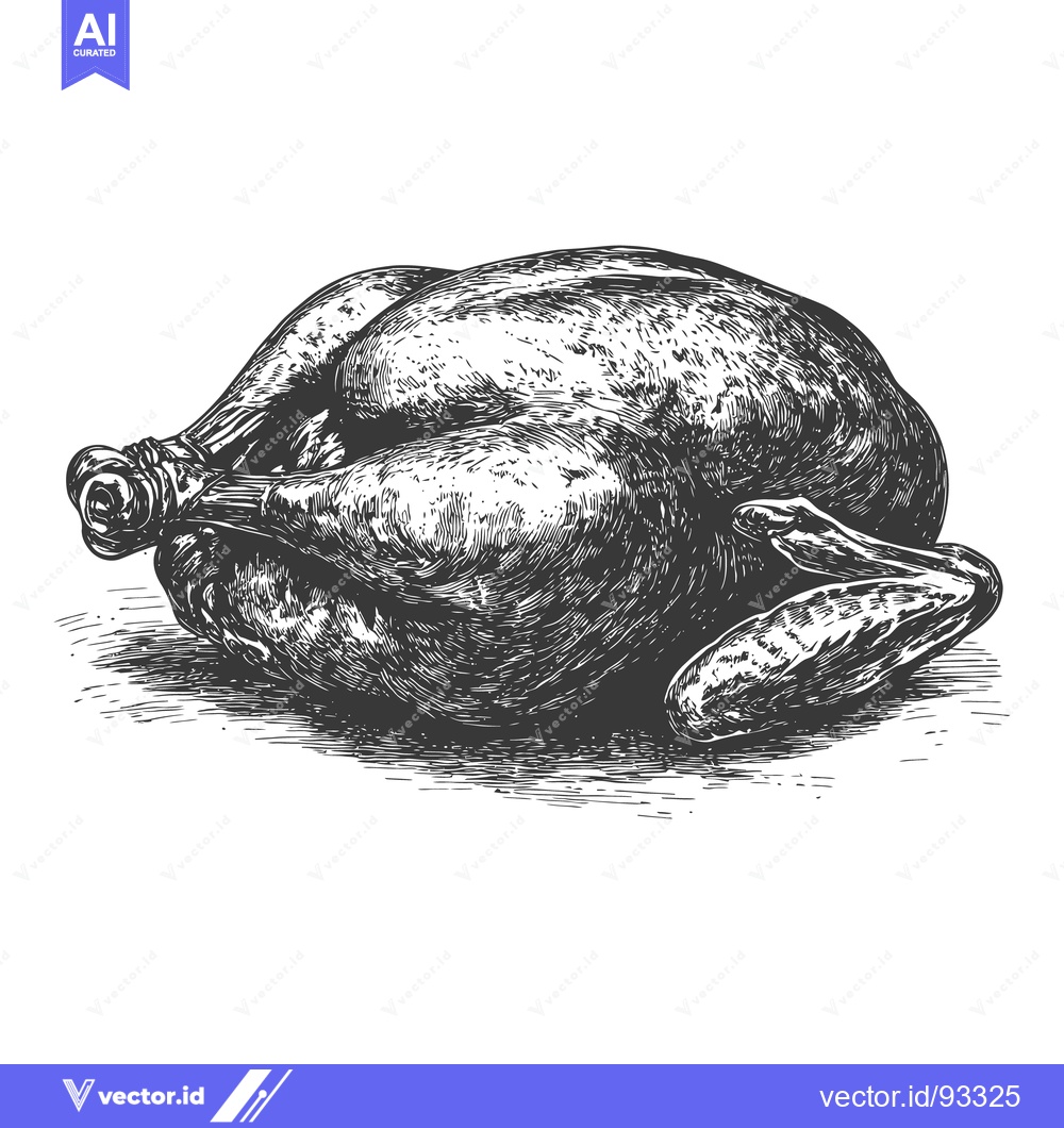 Premium Vector dari A detailed black and white illustration of a roasted chicken