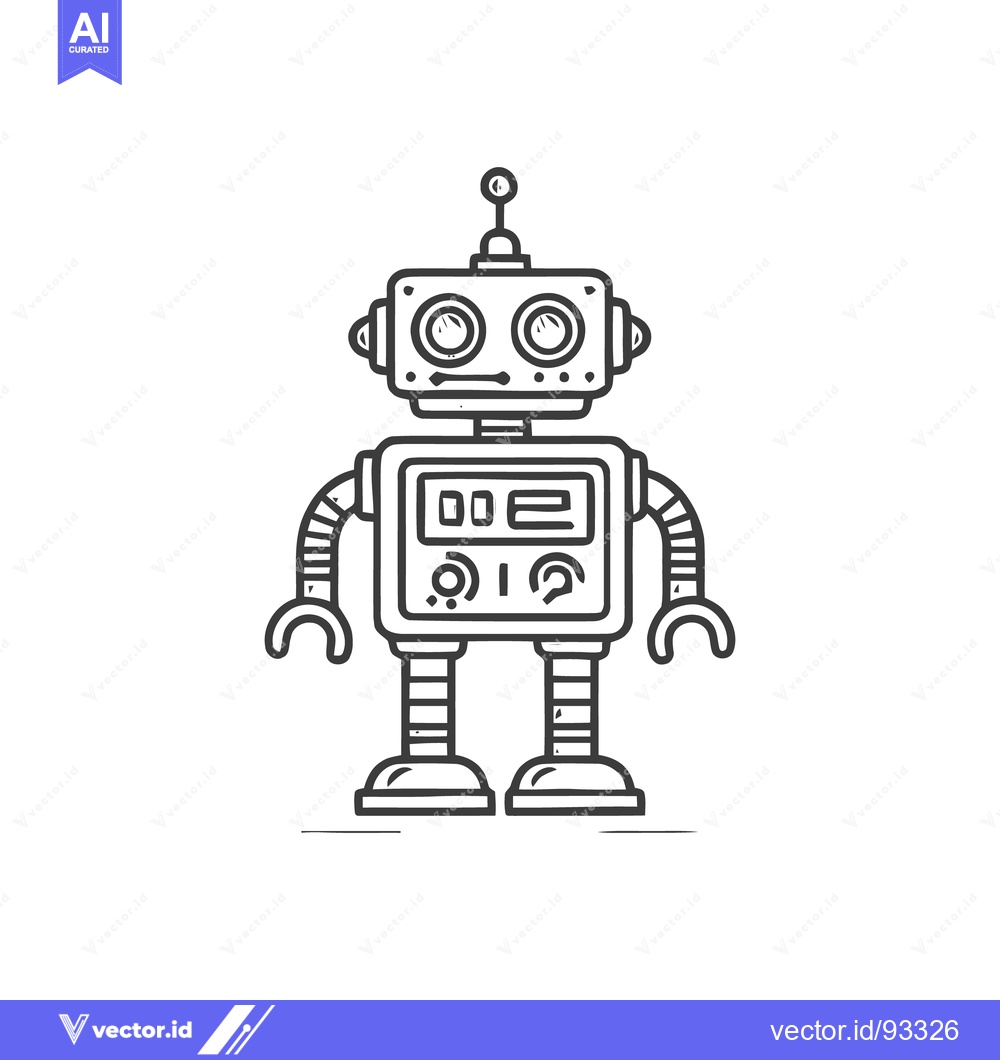 Premium Vector dari Minimalist Robot Illustration: Retro Style, Clean Lines, White Backgro
