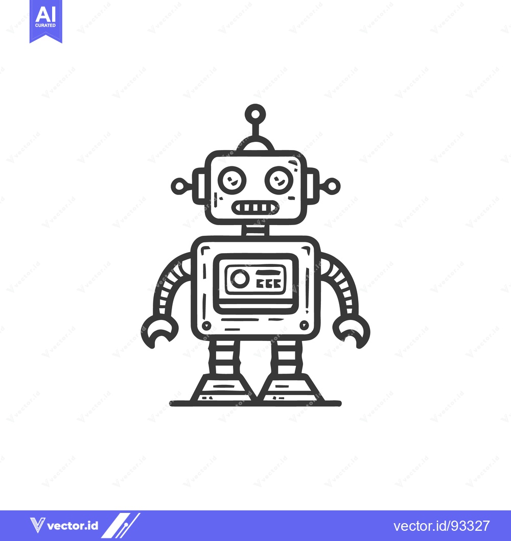 Premium Vector dari Retro Robot Illustration with Antenna, Screen, and Claws on White Back
