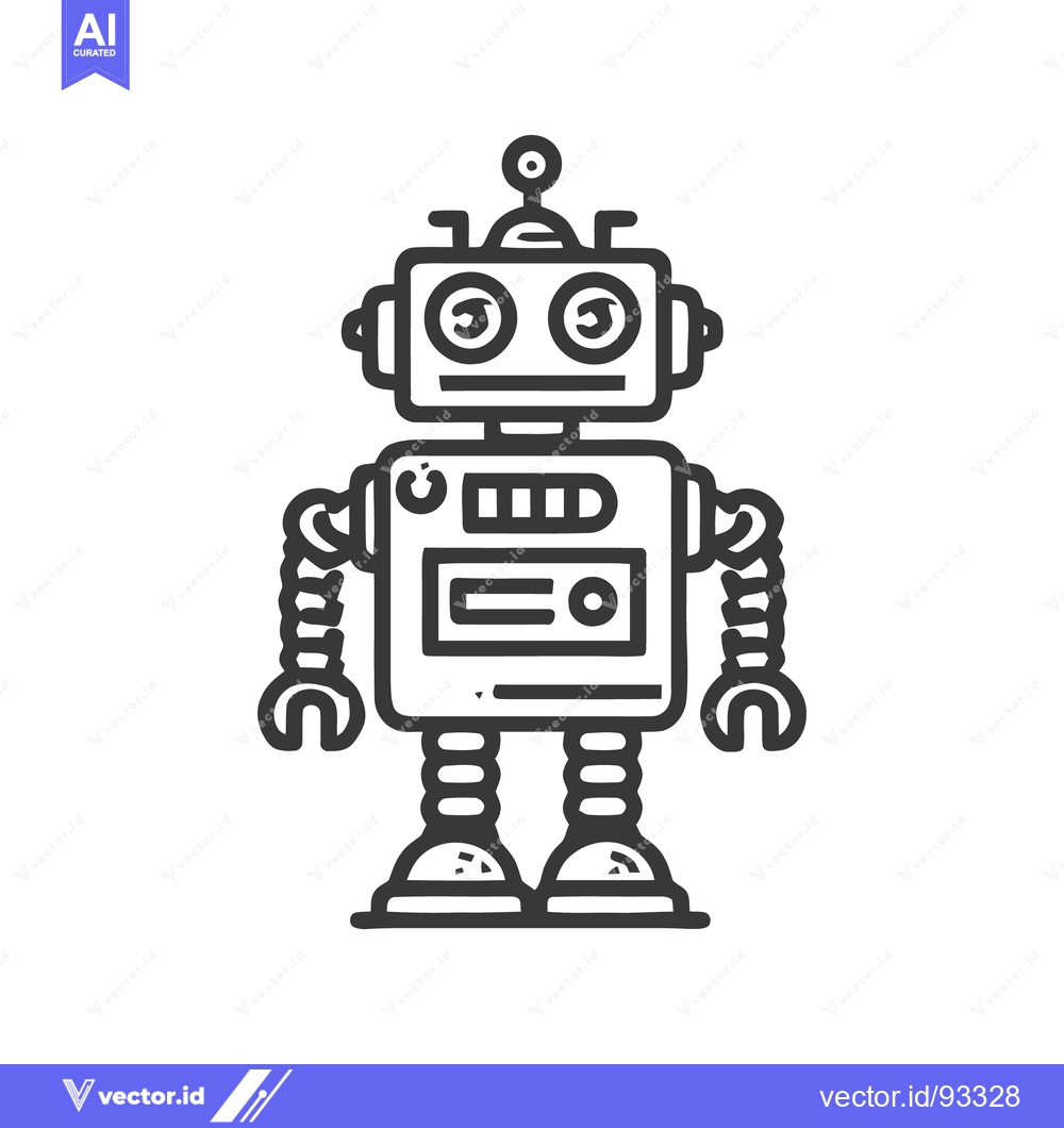 Premium Vector dari Retro Robot Icon: Bold Line Art on White Background, Vintage Toy Desig