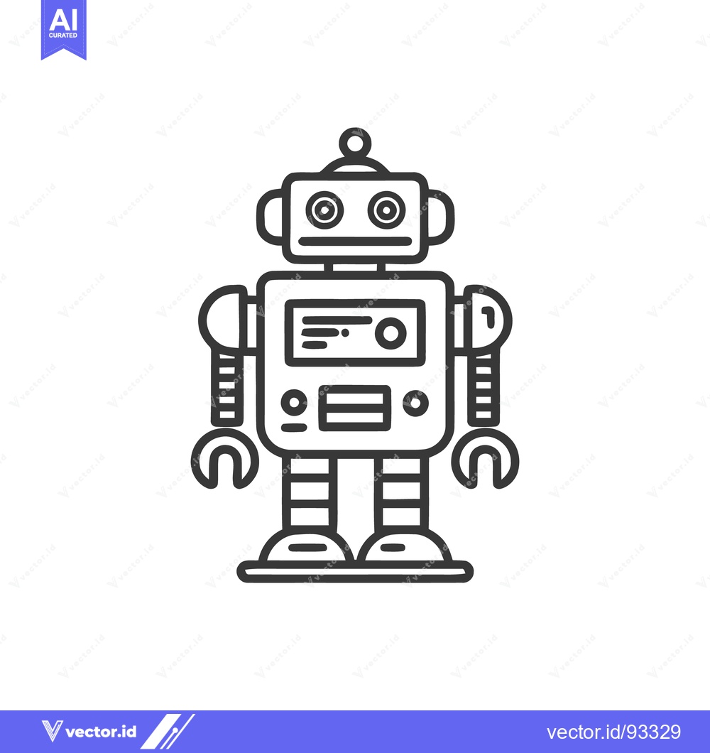 Premium Vector dari Retro Robot Icon: Simple Line Art Design on White Background