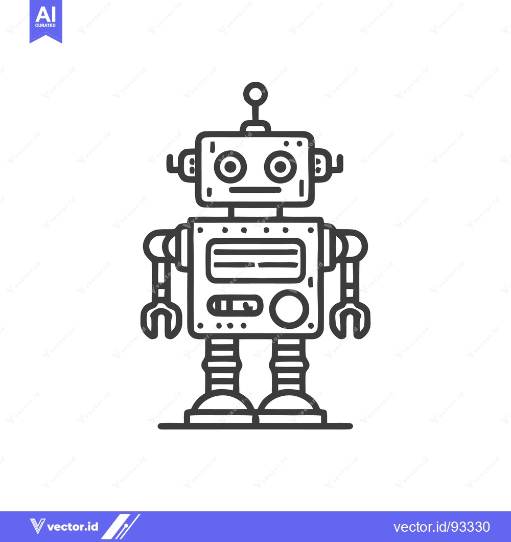 Premium Vector of Retro Robot Illustration: Simple Line Art on White Background