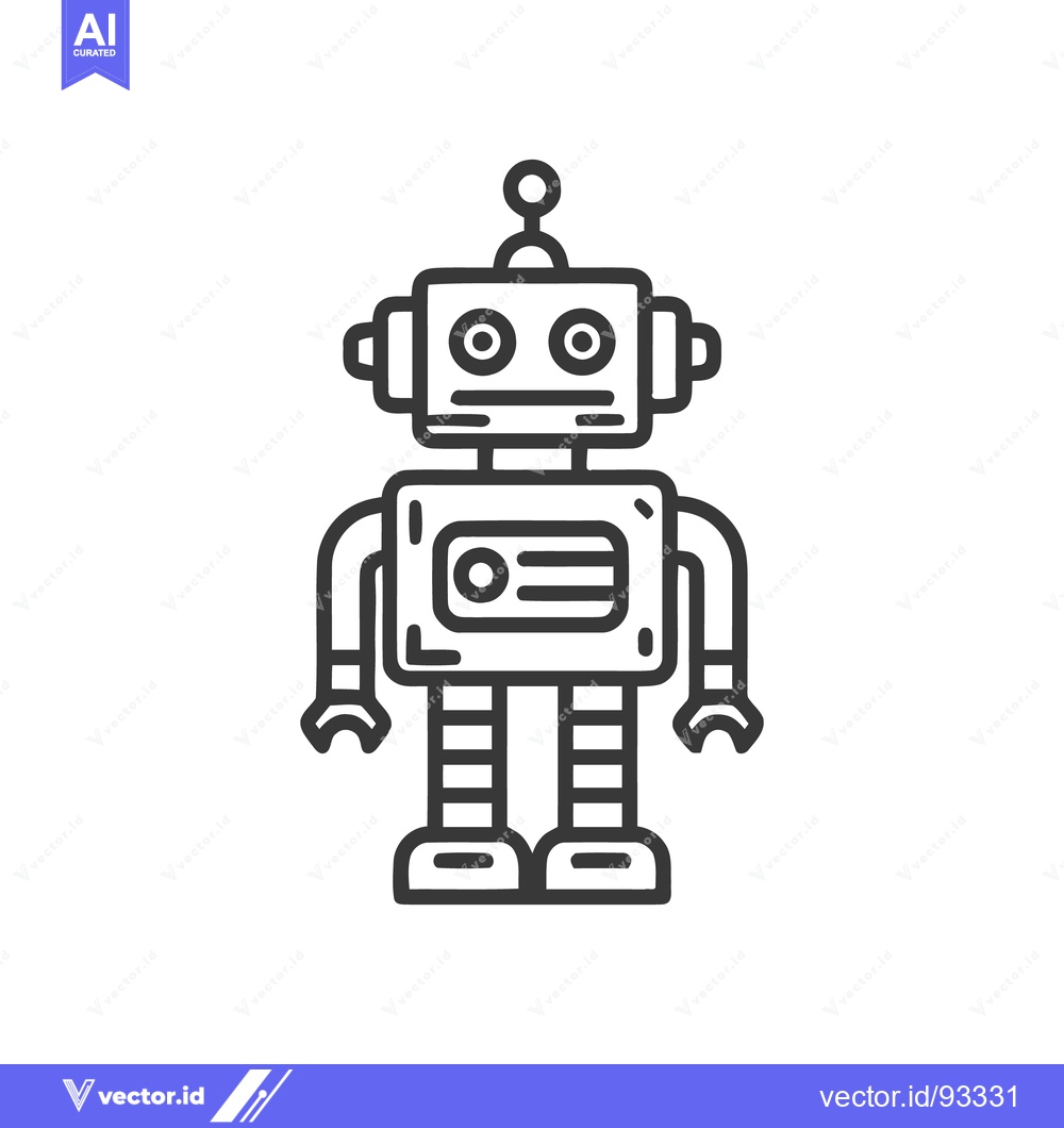 Premium Vector dari Retro Robot Icon: Bold Outline, Classic Design, White Background