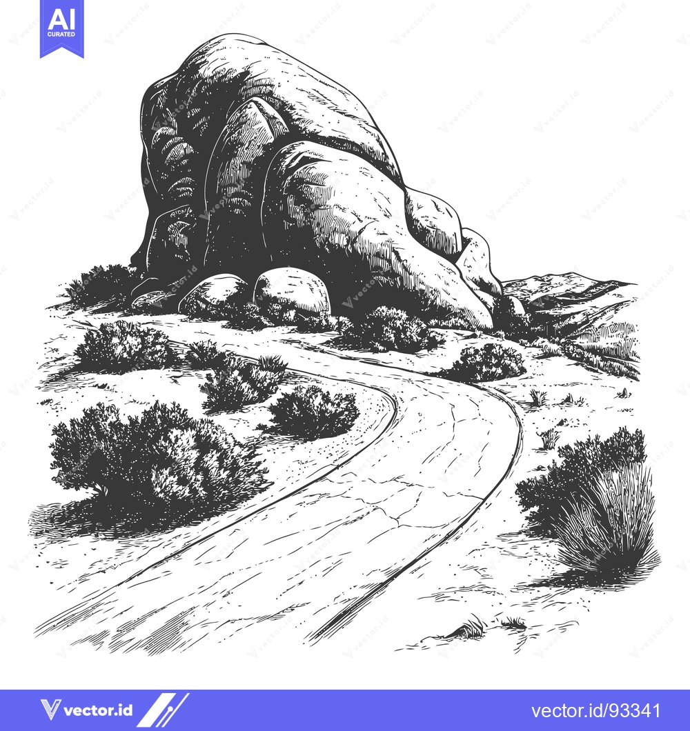 Premium Vector dari A winding road passes massive rocks and desert landscape perfectly