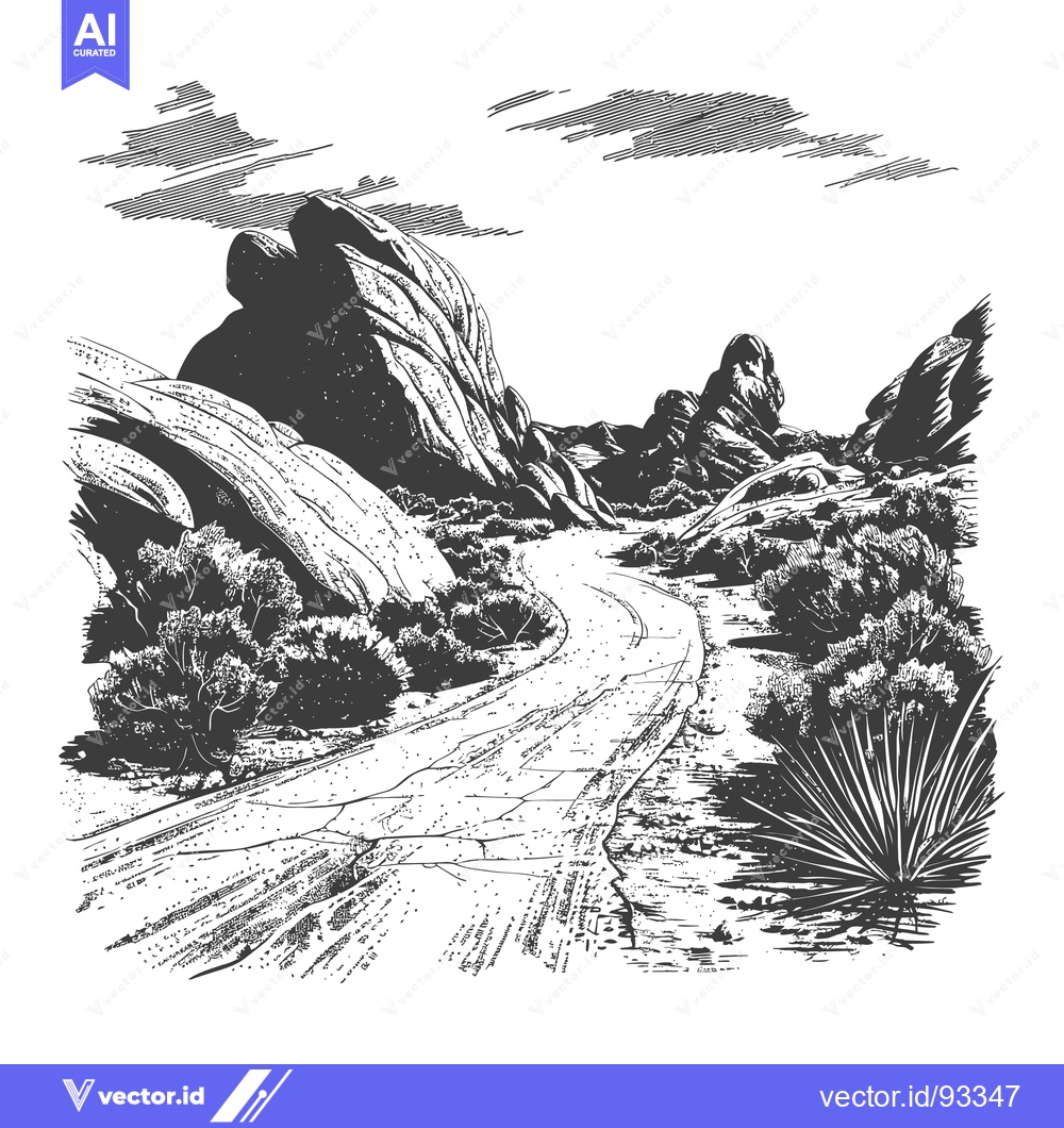 Premium Vector of A winding road through a stark and rocky desert landscape