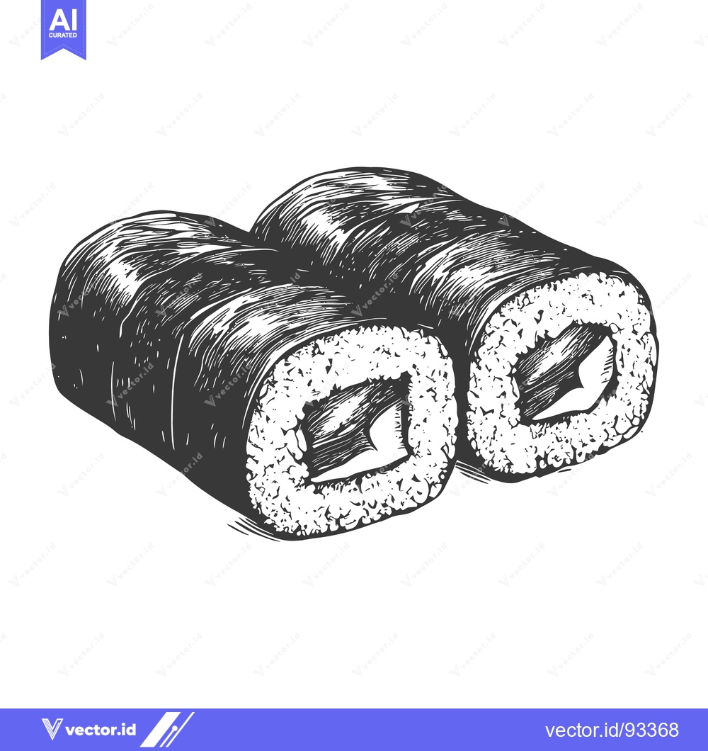 Premium Vector of Two sushi rolls are shown in a graphic black and white drawing