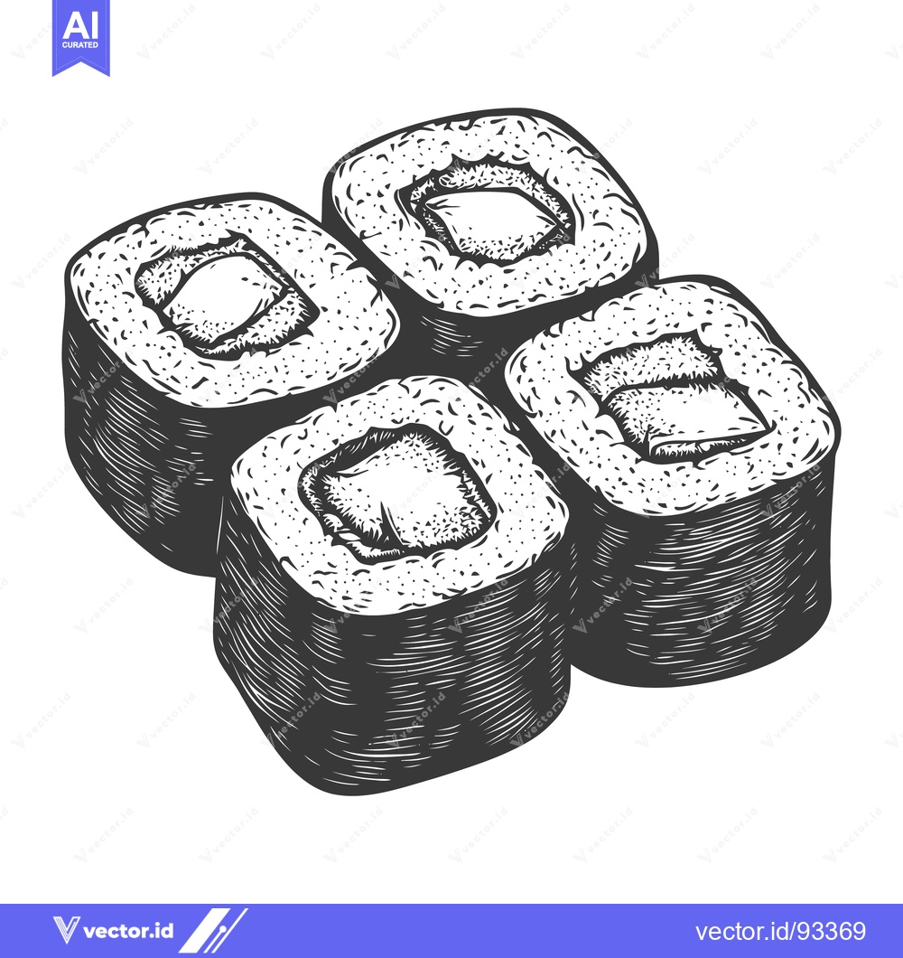 Premium Vector dari Four pieces of sushi artfully arranged on a white background