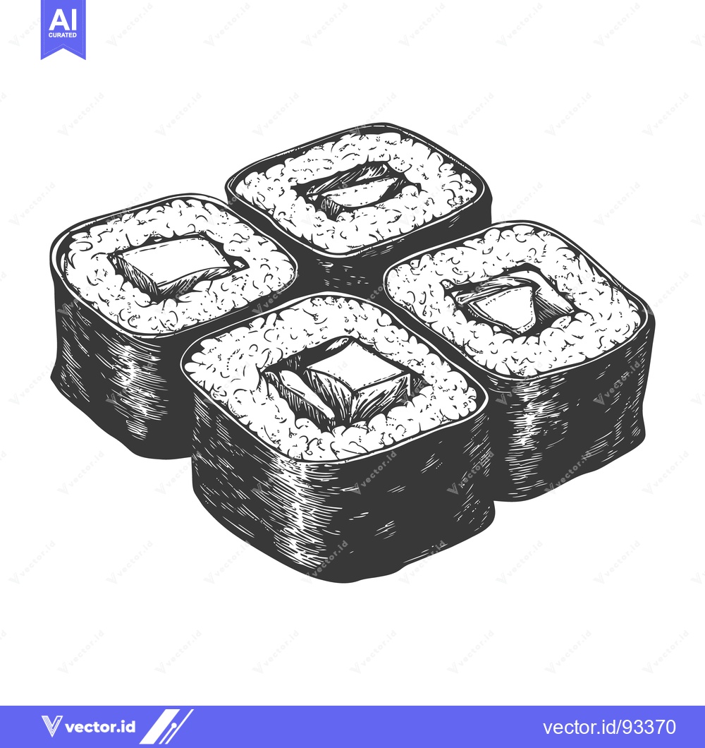 Premium Vector of Hand drawn illustration depicting four pieces of sushi arranged togeth