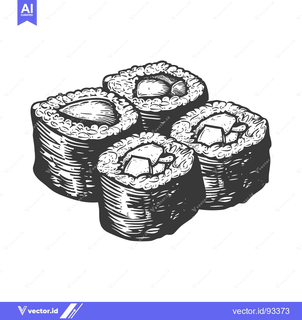 Premium Vector of Four pieces of sushi in an artistic black and white style