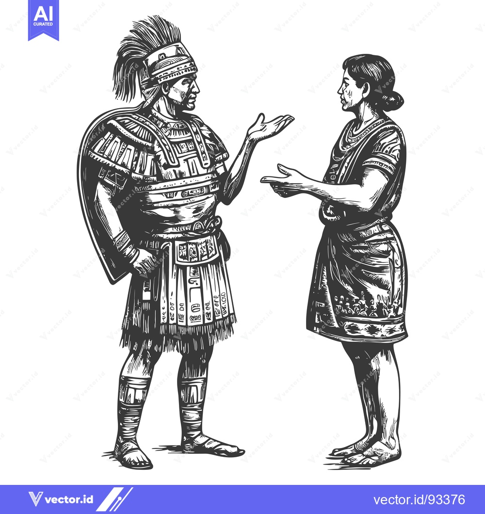 Premium Vector dari Roman Soldier and Woman in Traditional Clothing Talking