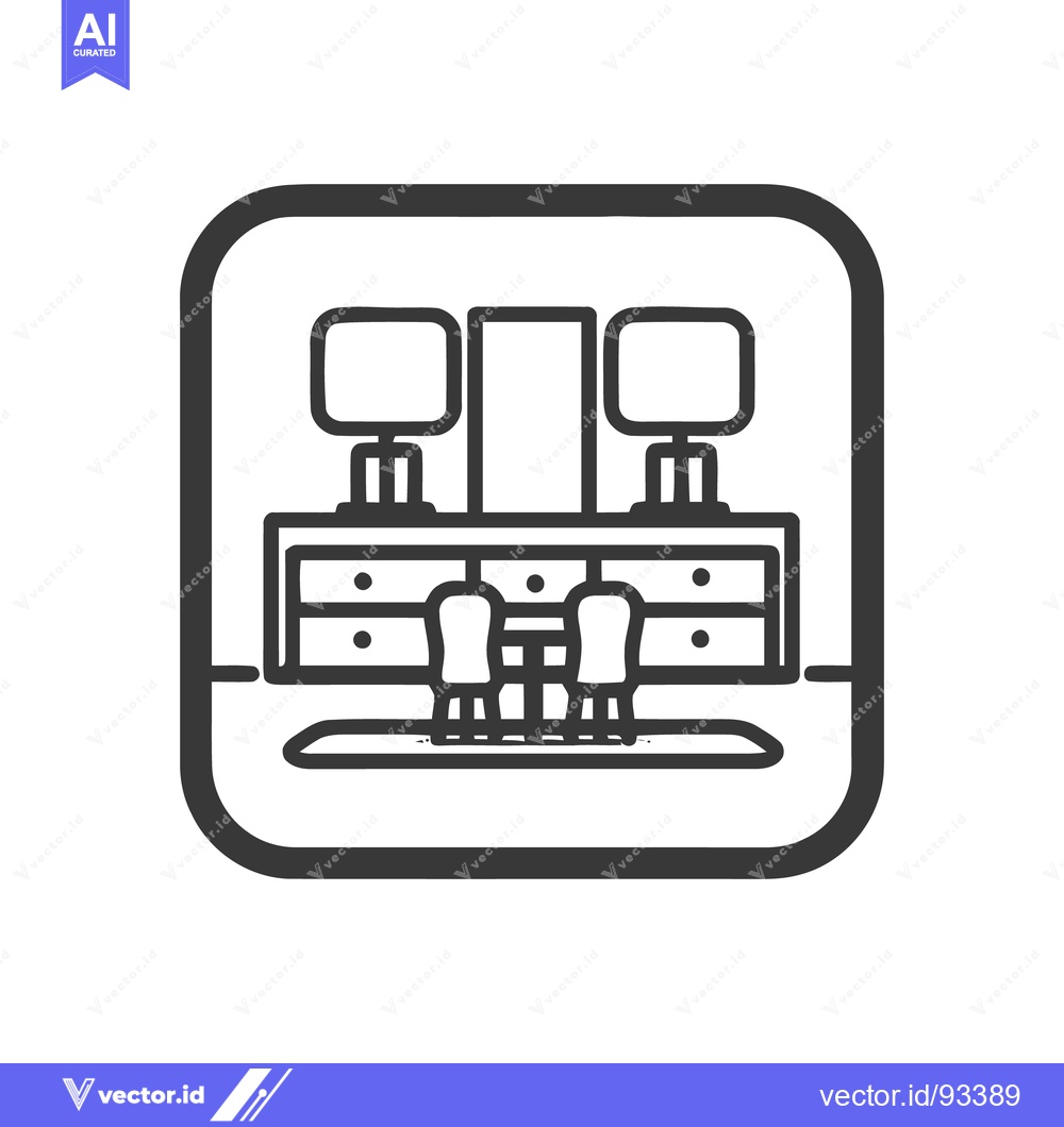 Premium Vector of Minimalist Vanity Icon: Dresser, Mirror, Lamps, and Chairs in Bold Out
