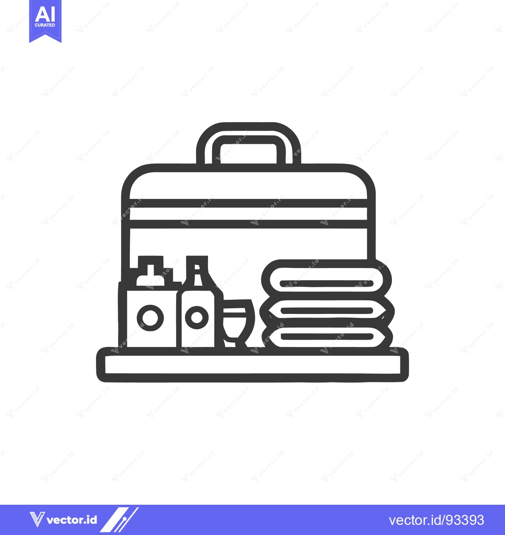 Premium Vector dari Minimalist Line Art: Suitcase with Toiletries and Towels Illustration
