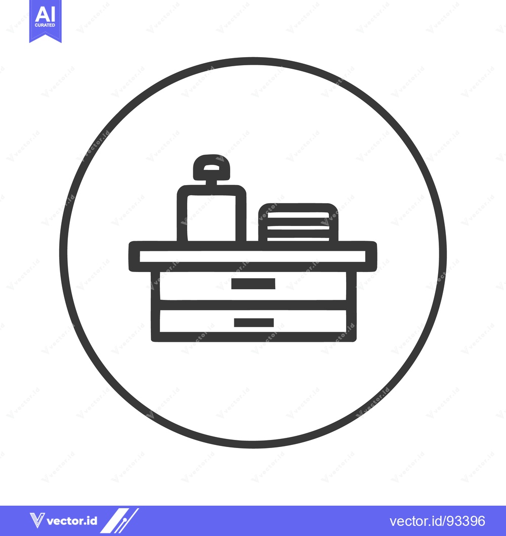Premium Vector of Minimalist Reception Desk Icon in Circle, Modern Line Art Design