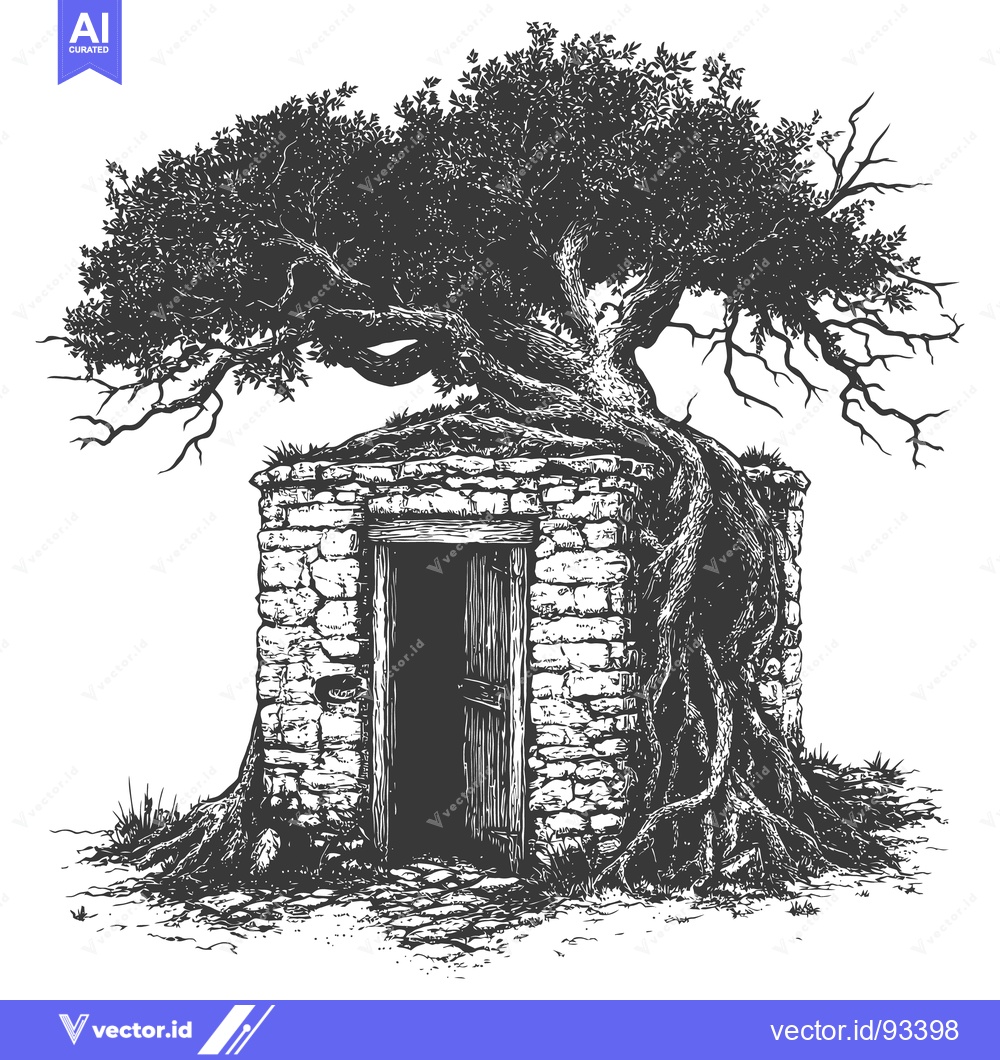 Premium Vector dari An Ancient Stone Structure Surrounded And Covered By A Large Tree