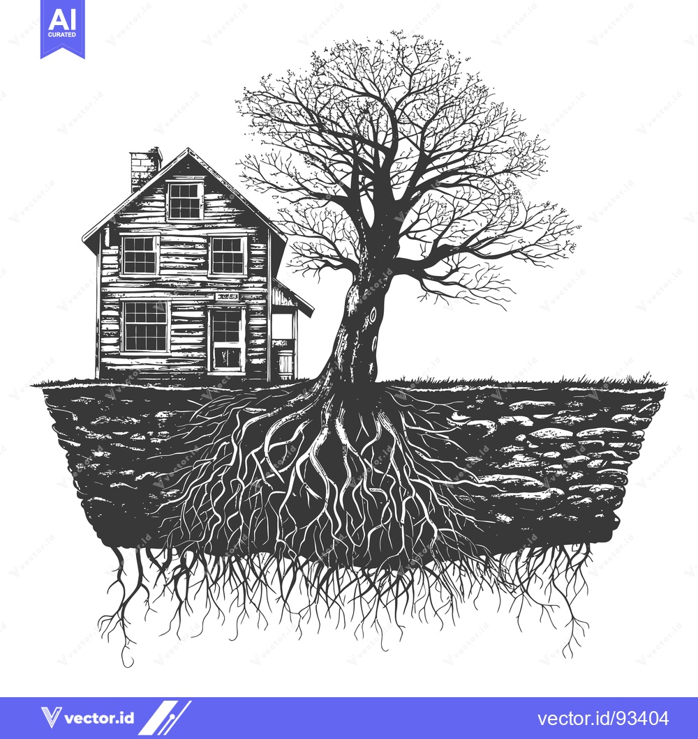 Premium Vector of A detailed black and white drawing of a house and a tree