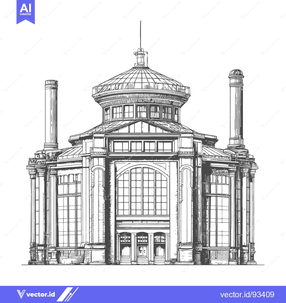 Premium Vector of Detailed monochrome line drawing of a large round building structure