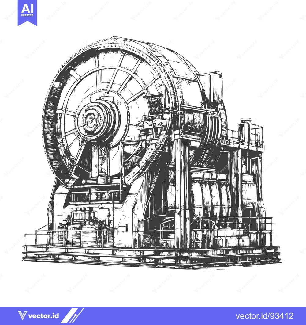 Premium Vector dari Detailed ink drawing depicts a complex mechanical industrial machine