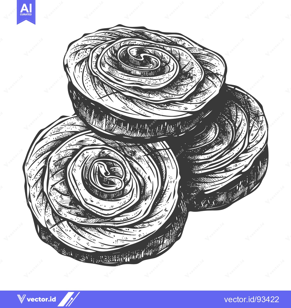Premium Vector of Three stacked swirls of baked food presented in a drawing