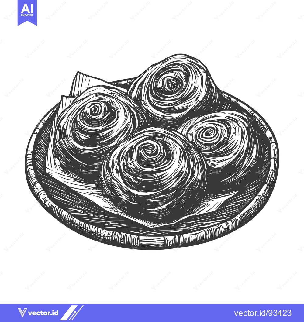 Premium Vector of Four swirled rolls are displayed on a round wicker plate