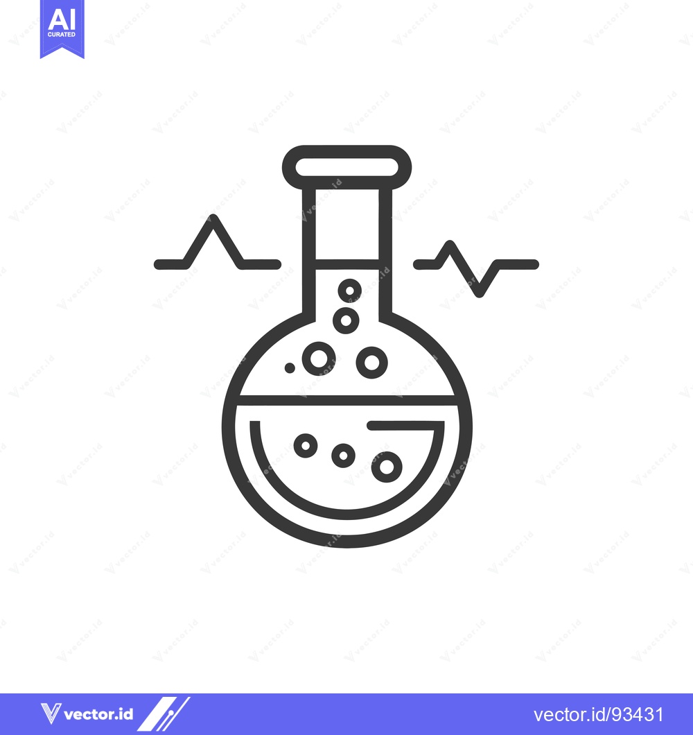 Premium Vector of Round Bottom Flask with Bubbling Liquid and Heartbeat Lines