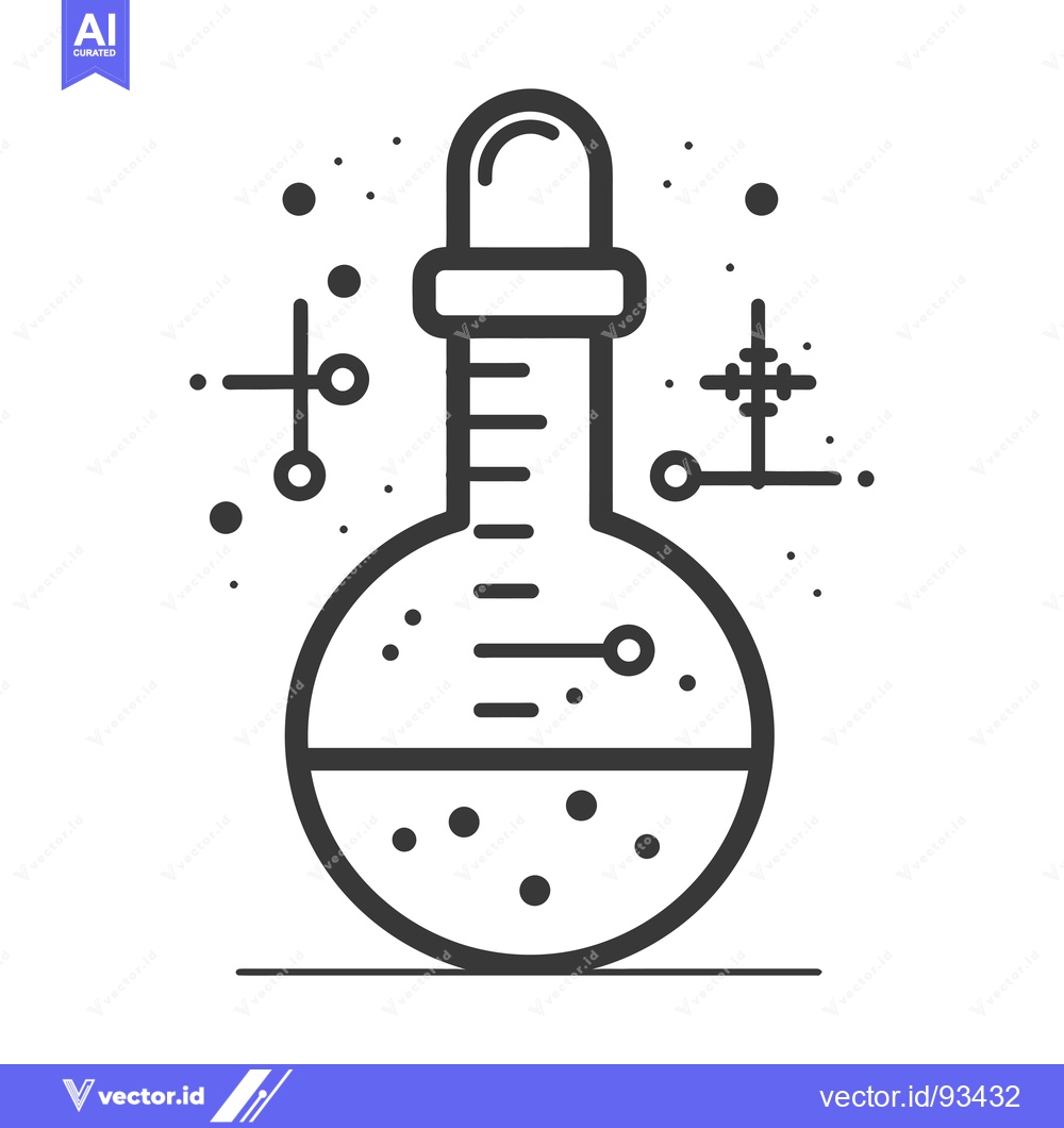 Premium Vector dari Round-bottom flask with measurement markings and molecule structure