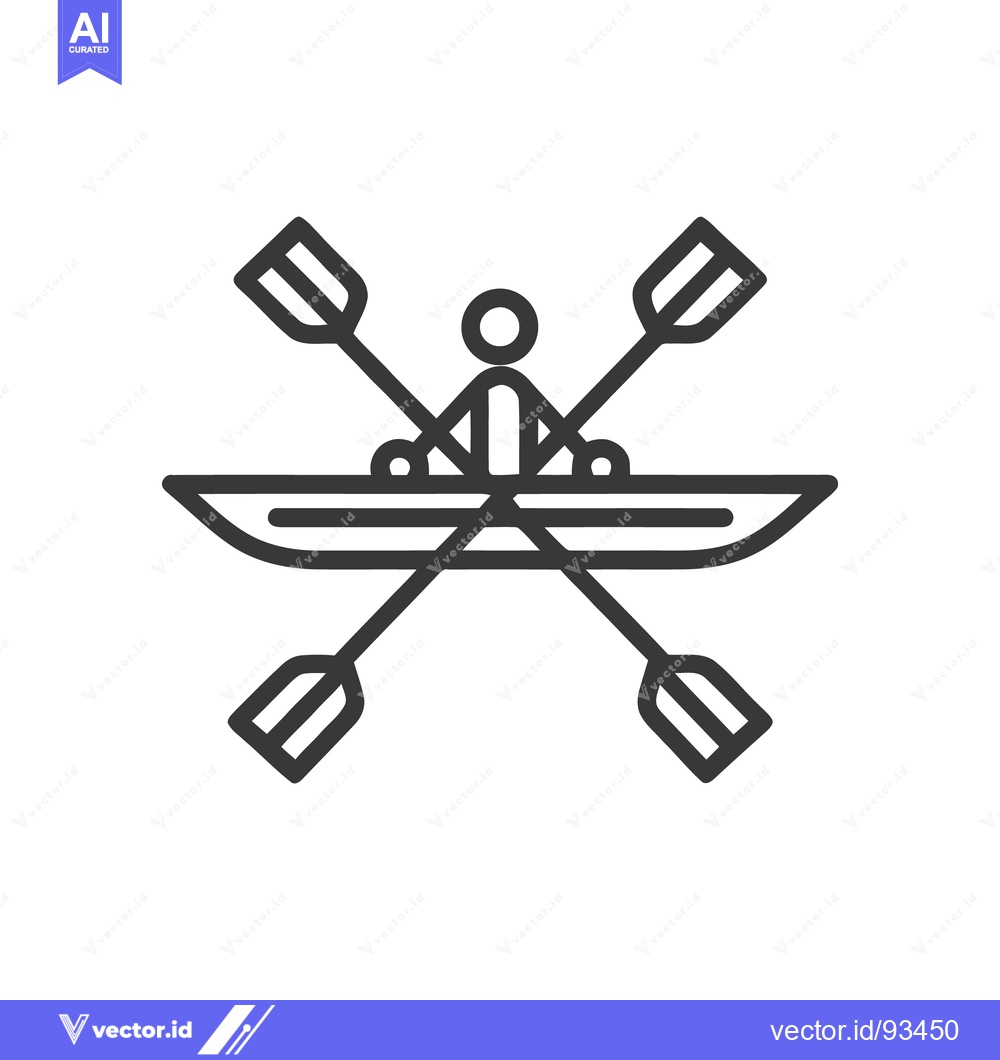 Premium Vector dari Minimalist Kayak Icon with Crossed Paddles, Simple Line Art Design