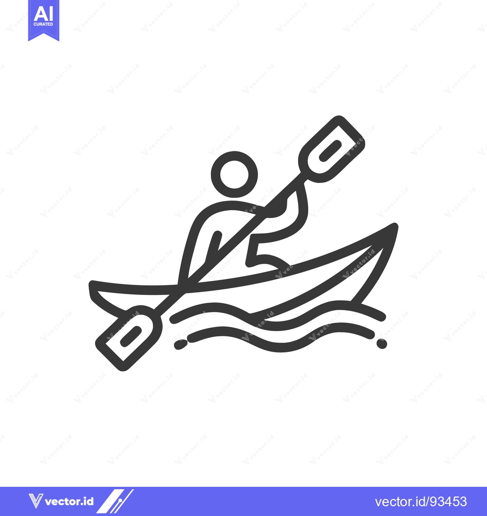 Premium Vector of Minimalist Kayaking Icon: Person Paddling Boat on Water Waves
