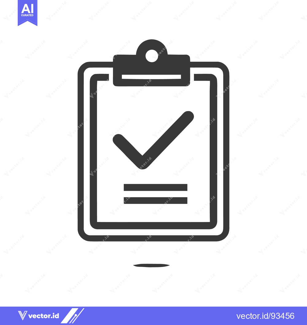 Premium Vector dari Minimalist Clipboard Icon with Checkmark and Lines, Dark Gray on White