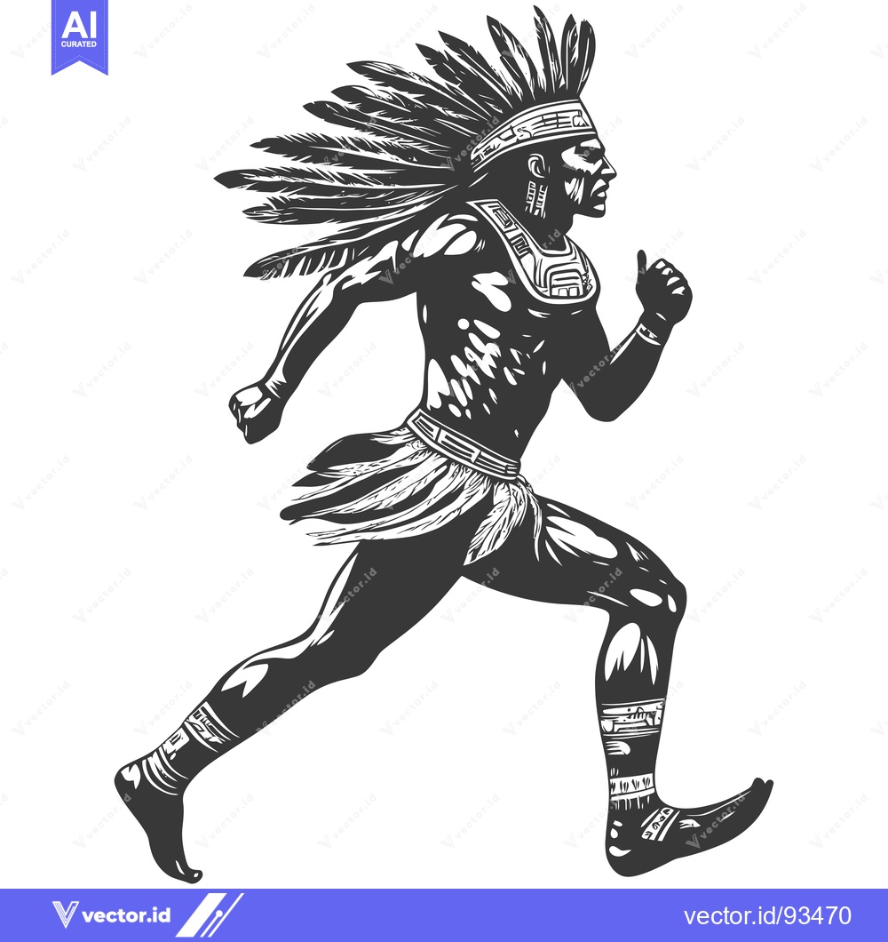Premium Vector dari Running Native American Warrior in Traditional Headdress