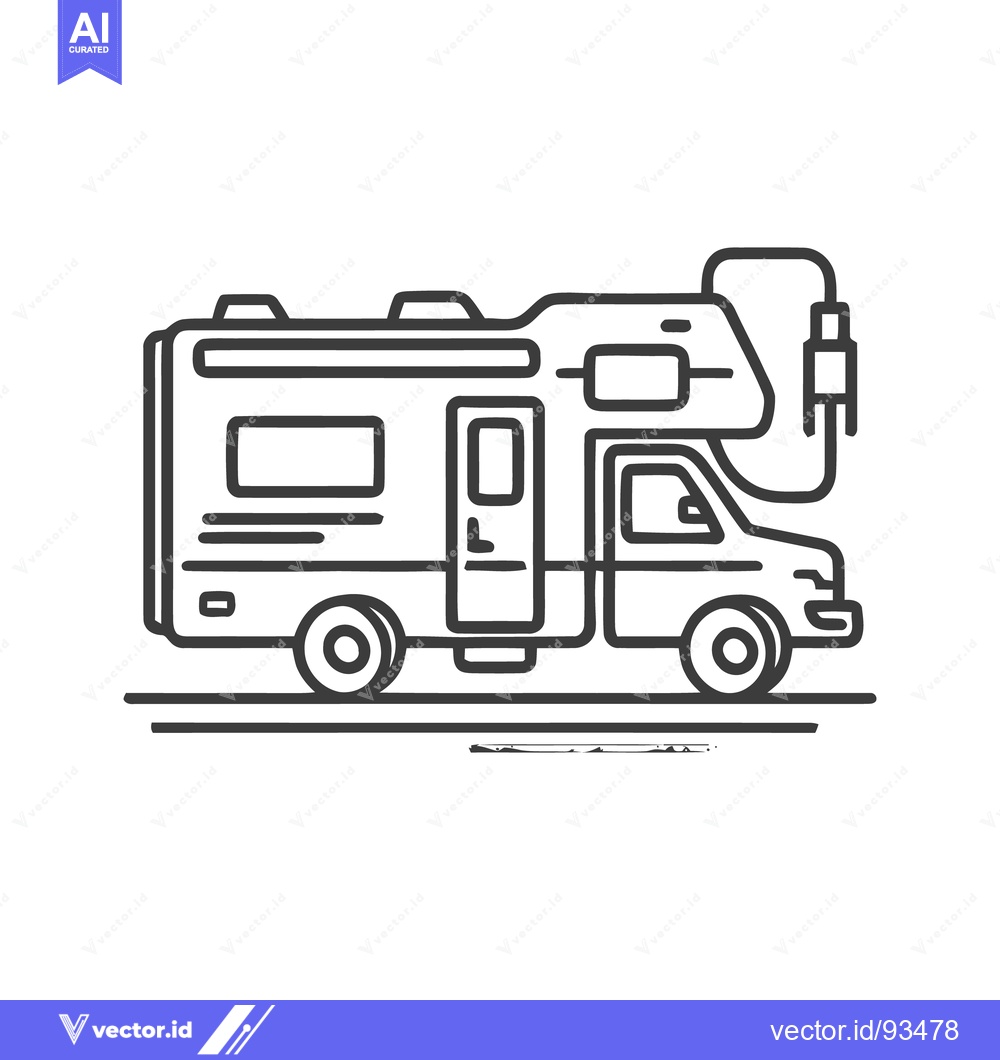 Premium Vector dari Minimalist RV Illustration: Black Outline on White Background, Travel