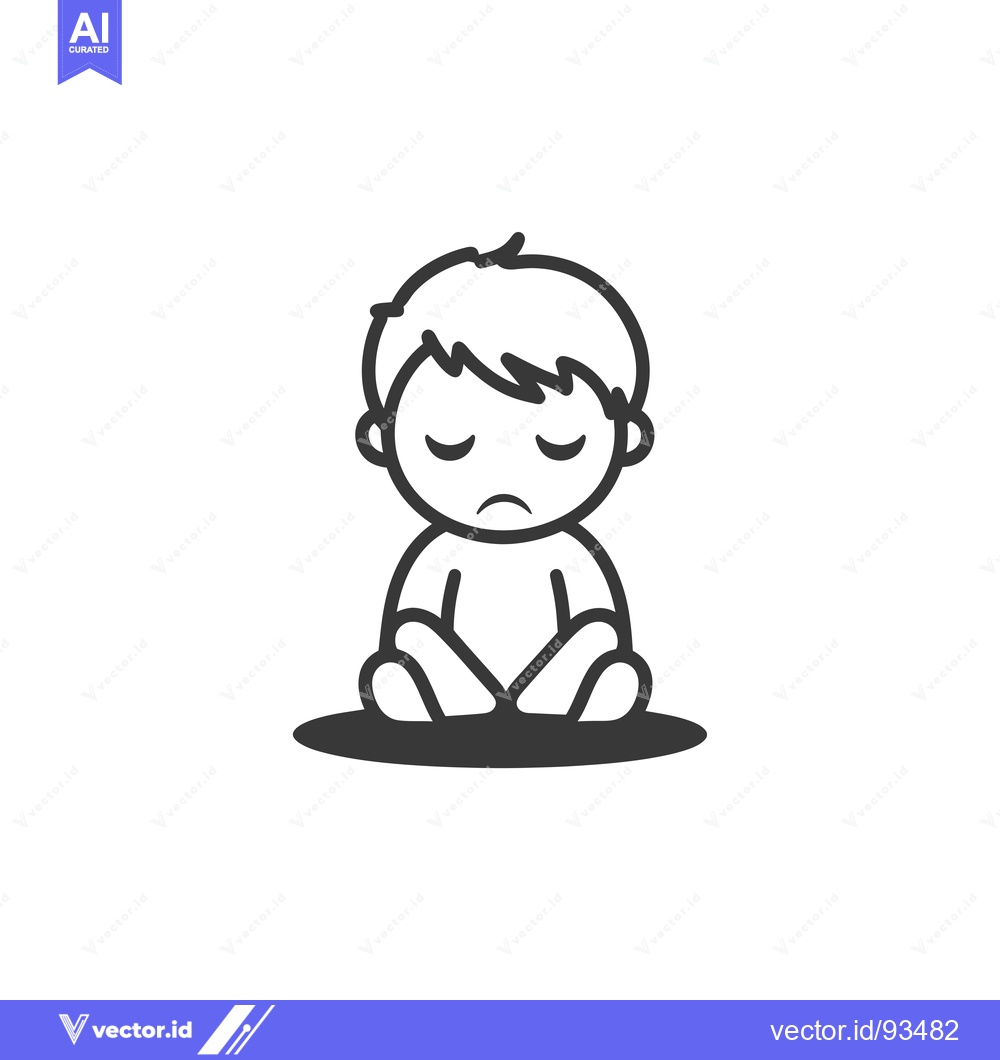 Premium Vector of Sad Cartoon Boy Sitting with Legs Crossed