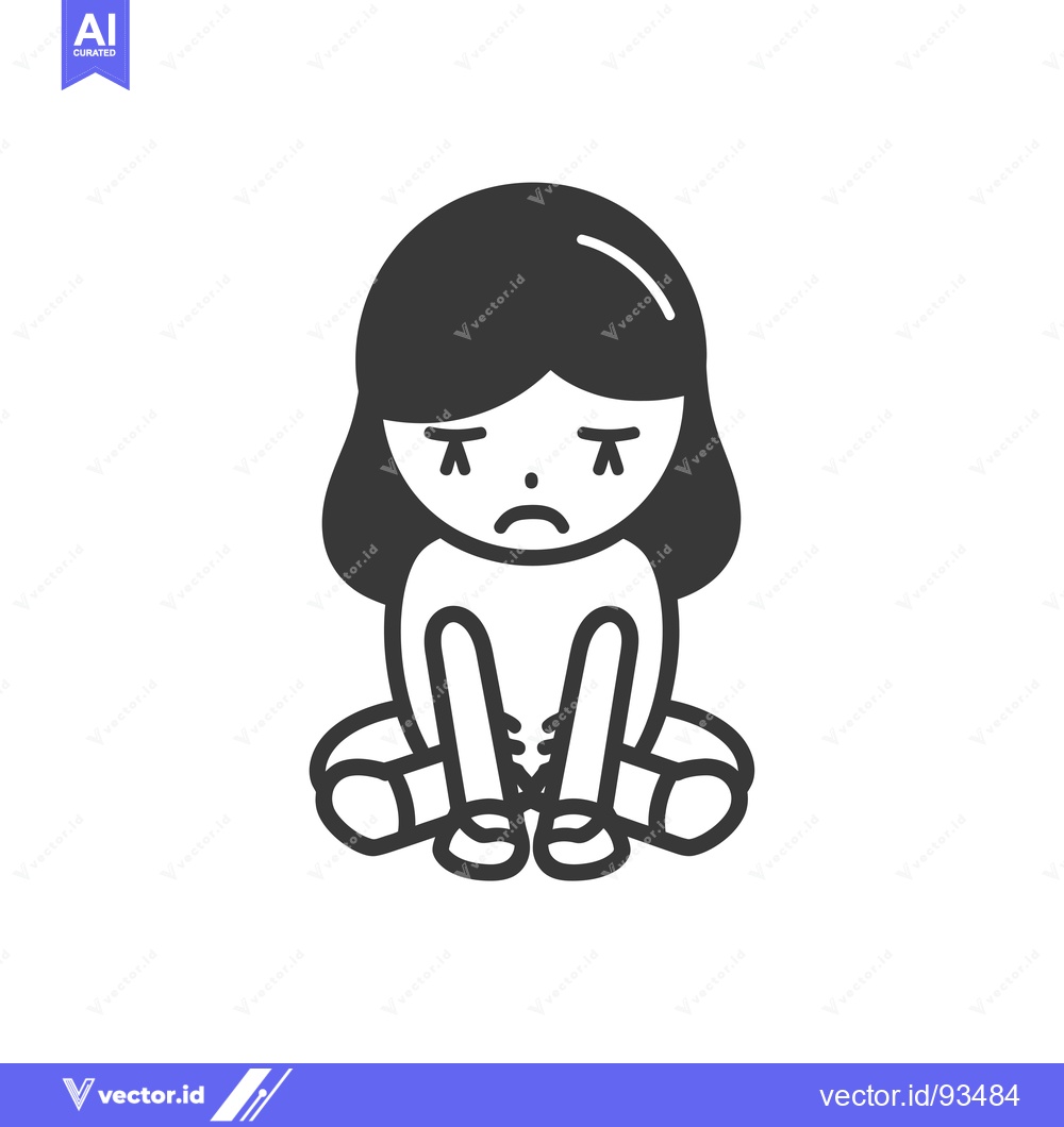 Premium Vector dari Sad Cartoon Girl Sitting with Legs Crossed